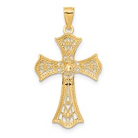 14K Pendant with White Rhodium Diamond-Cut Cross view 3