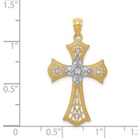 14K Pendant with White Rhodium Diamond-Cut Cross view 4