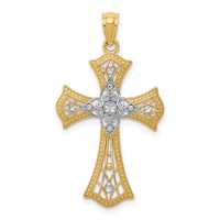 14K Pendant with White Rhodium Diamond-Cut Cross view 1