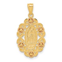 14K Two-Tone Pendant with White Rhodium Our Lady of Guadalupe with Flowers Oval view 3