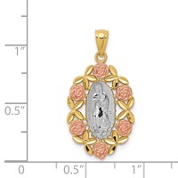 14K Two-Tone Pendant with White Rhodium Our Lady of Guadalupe with Flowers Oval view 4