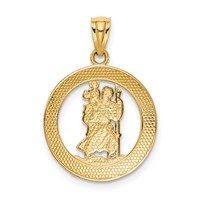 14K and White Rhodium Solid Cut-out St Christopher Medal Round Pendant view 4