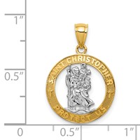14K and White Rhodium Solid Cut-out St Christopher Medal Round Pendant view 3