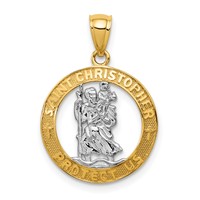 14K and White Rhodium Solid Cut-out St Christopher Medal Round Pendant view 1