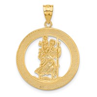 14K and White Rhodium Solid Cut-out St Christopher Medal Round Pendant view 3