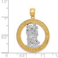 14K and White Rhodium Solid Cut-out St Christopher Medal Round Pendant view 4