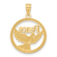 14K and White Rhodium Polished Peace Dove Circle Pendant view 3