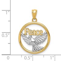 14K and White Rhodium Polished Peace Dove Circle Pendant view 4