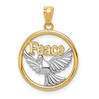 14K and White Rhodium Polished Peace Dove Circle Pendant view 1