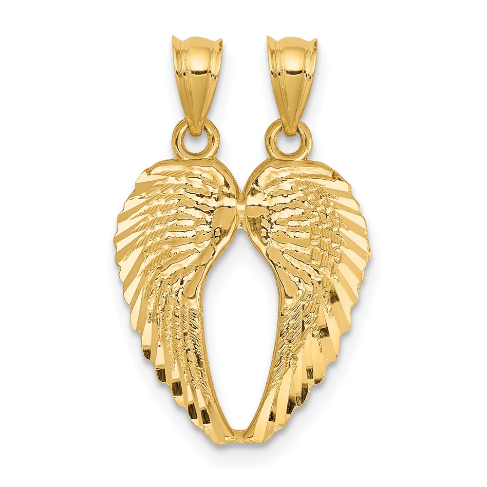 14K Yellow Gold Two-Piece Break-Apart Diamond-cut Wings Pendant