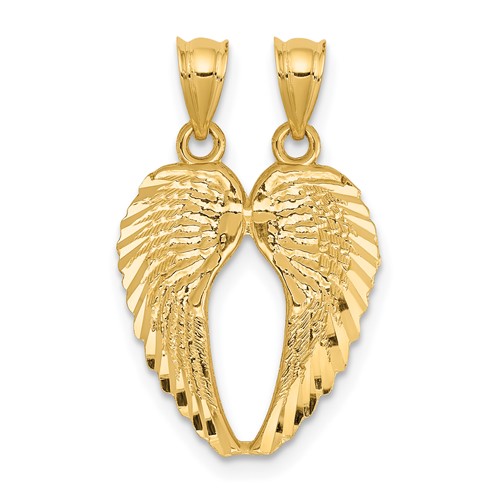 14K Yellow Gold Two-Piece Break-Apart Diamond-cut Wings Pendant