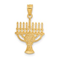14K and White Rhodium Star of David Menorah Pendant view 3