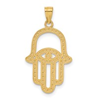 14K and White Rhodium Textured Hamsa and Evil Eye Pendant view 3
