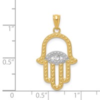 14K and White Rhodium Textured Hamsa and Evil Eye Pendant view 4