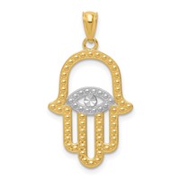 14K and White Rhodium Textured Hamsa and Evil Eye Pendant view 1