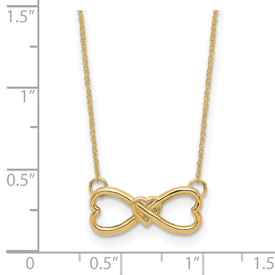 14k Polished Infinity Symbol with Heart Center 18 inch Necklace