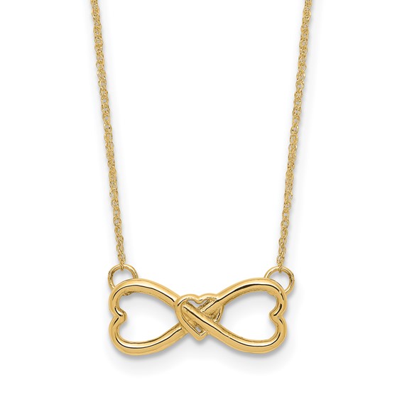 14k Polished Infinity Symbol with Heart Center 18 inch Necklace