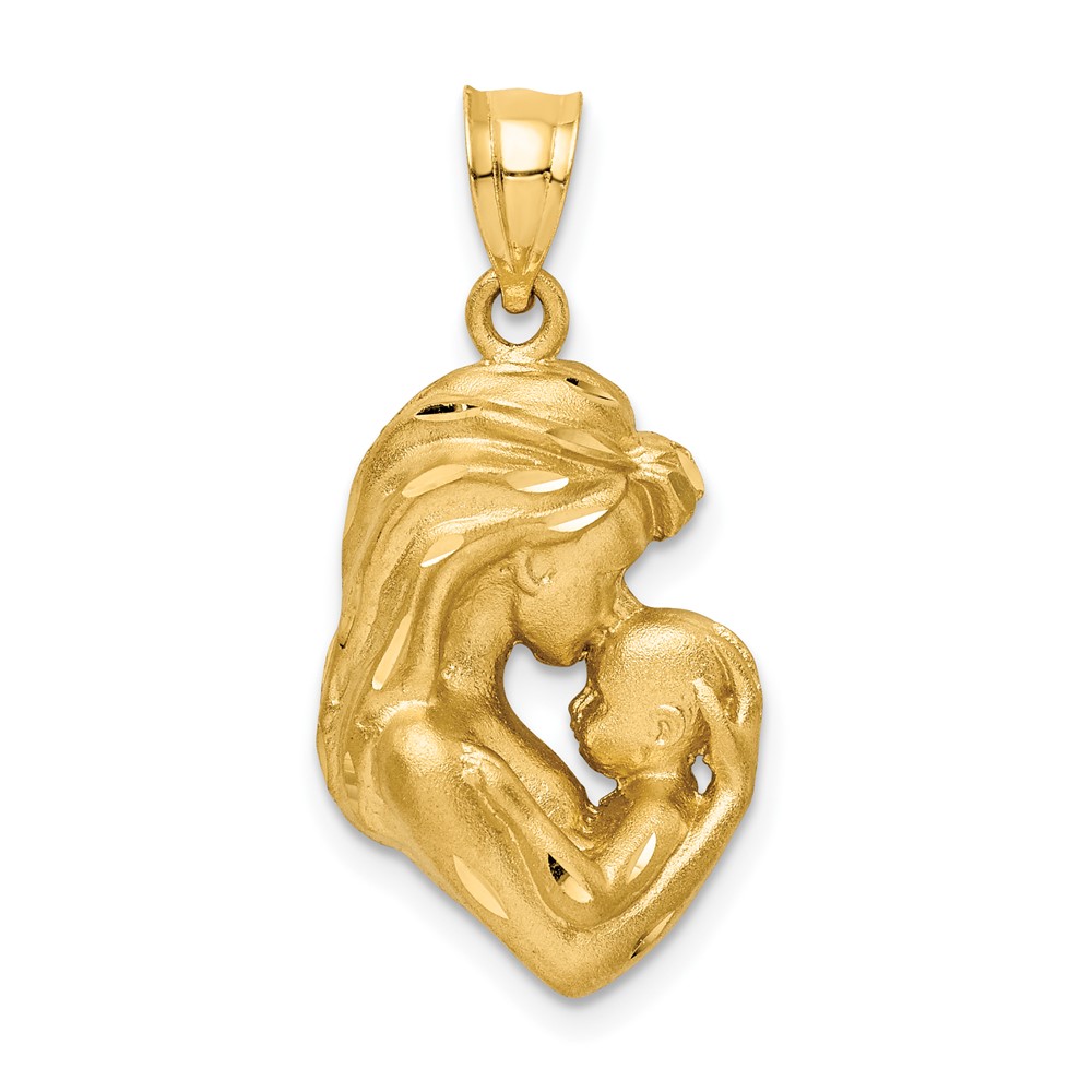 14K Brushed Diamond-cut Mom/Baby Pendant (C4540)
