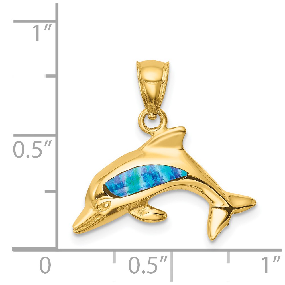 14K Lab Created Opal Dolphin Pendant (C4596)
