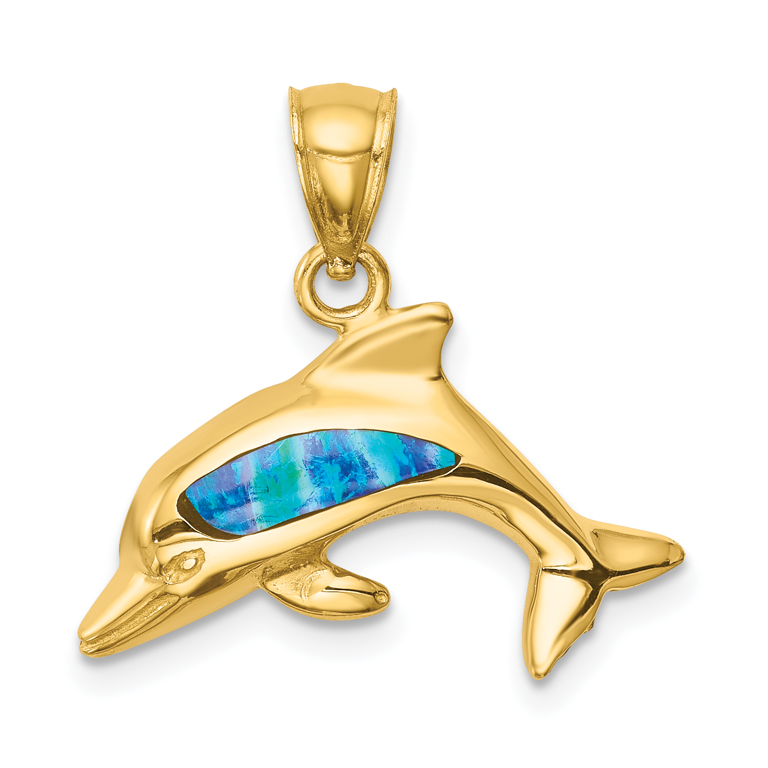 14K Lab Created Opal Dolphin Pendant (C4596)