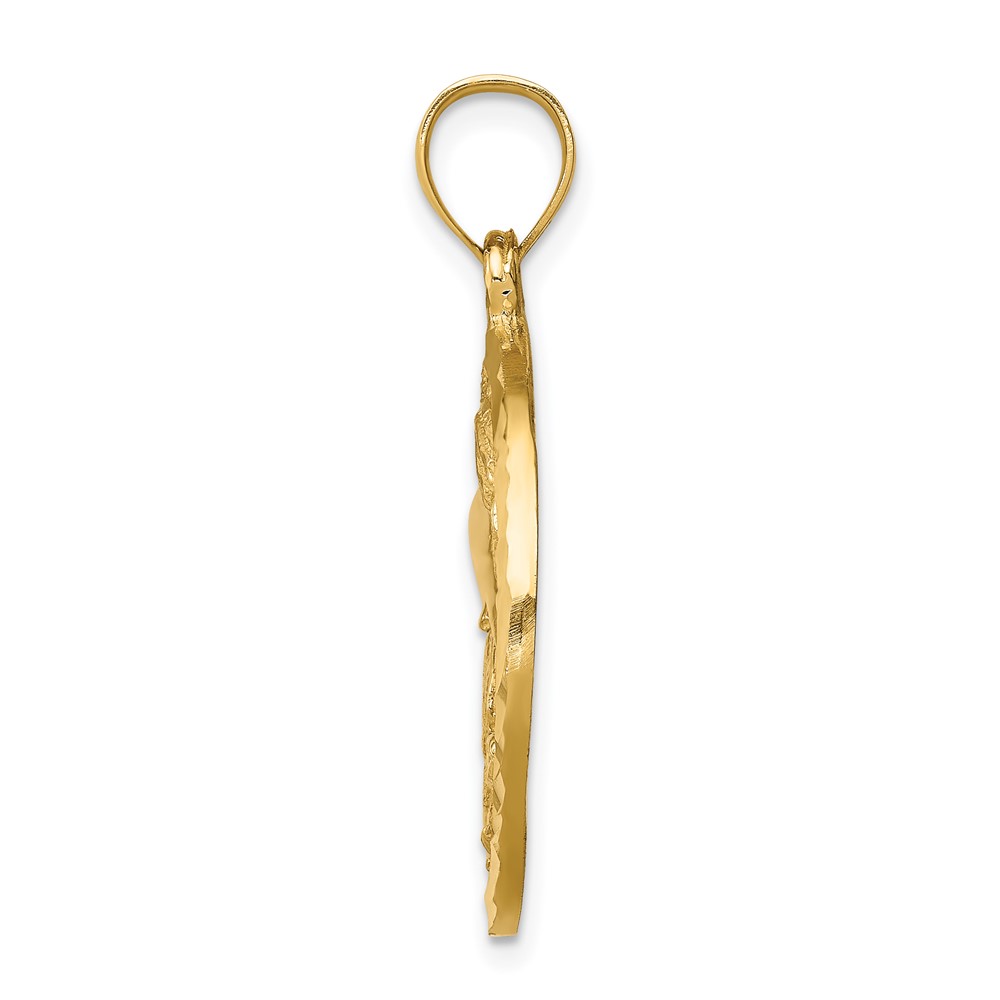 14K Diamond-cut Dolphin and Shells Circle Pendant (C4598)