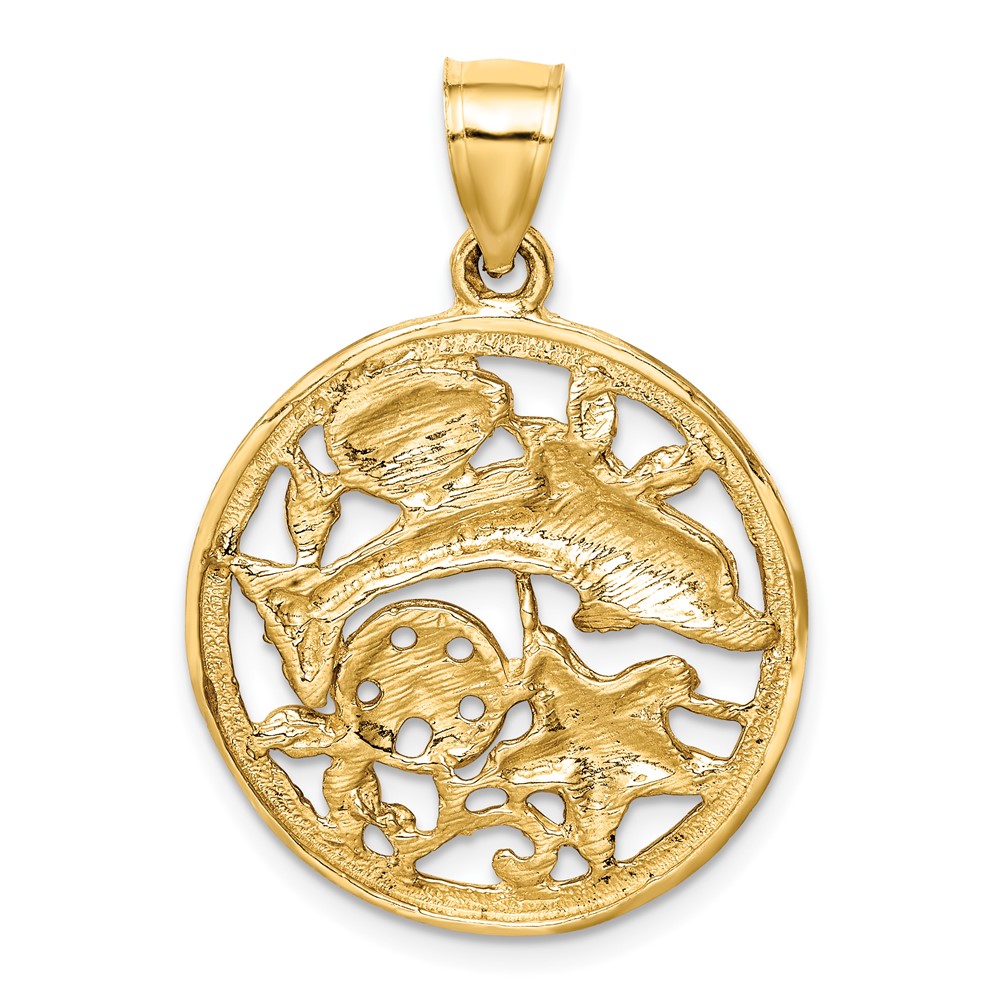 14K Diamond-cut Dolphin and Shells Circle Pendant (C4598)