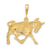 14K Yellow Gold Satin Diamond-cut Taurus Zodiac Charm view 3