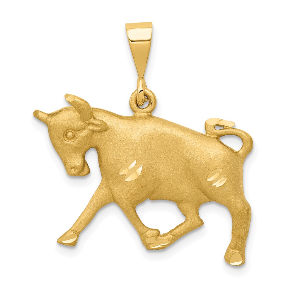 14K Yellow Gold Satin Diamond-cut Taurus Zodiac Charm