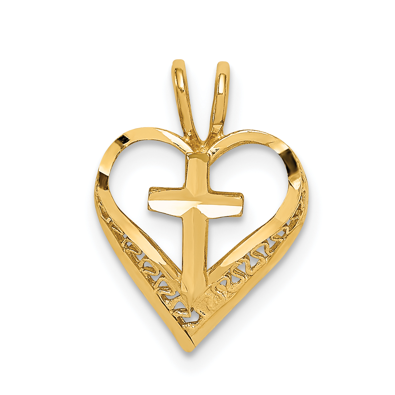 14K D/C Heart w/Cross Chain Slide (C4655)