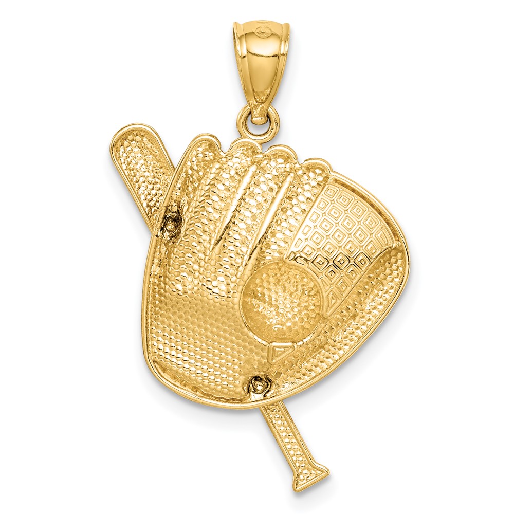14K D/C White Rhodium Baseball Bat Glove Ball Pendant (C4687)
