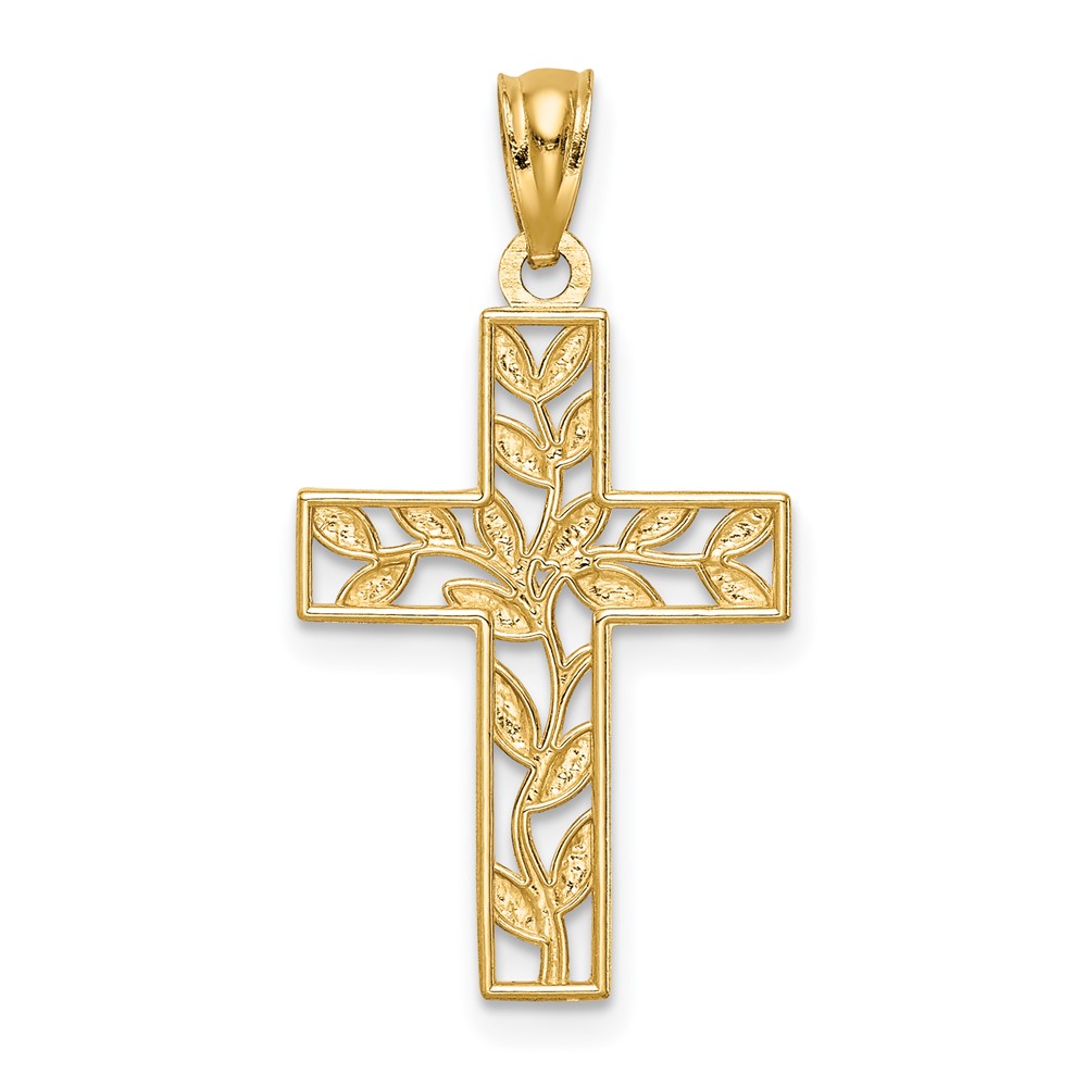 14K Leaf Cross Pendant (C4690)