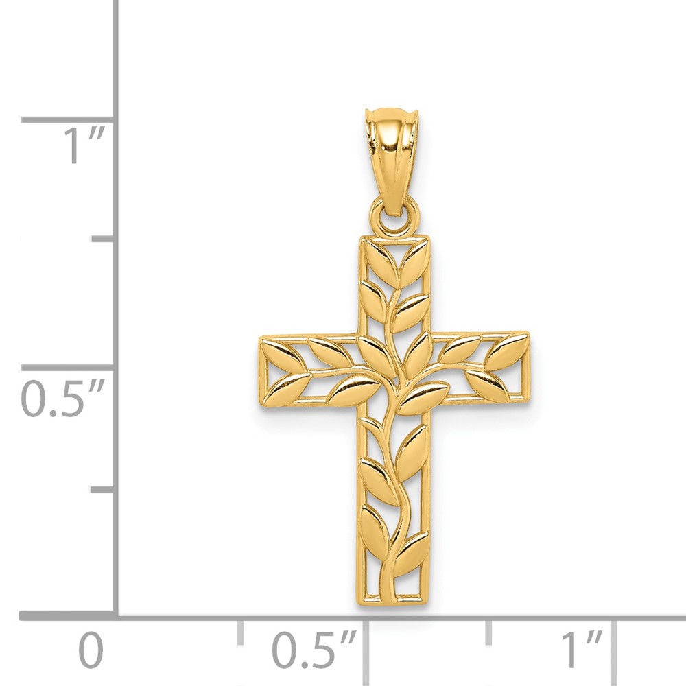14K Leaf Cross Pendant (C4690)