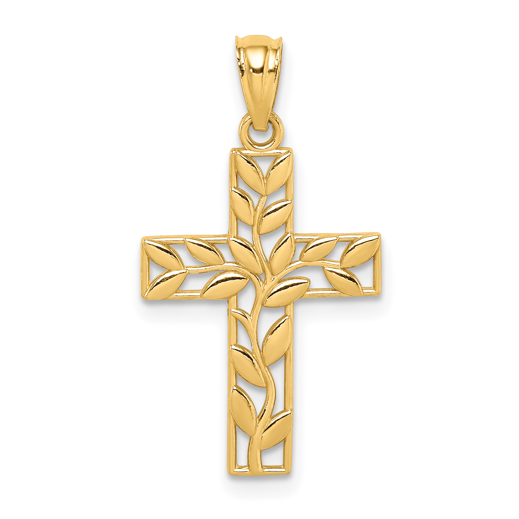 14K Leaf Cross Pendant (C4690)