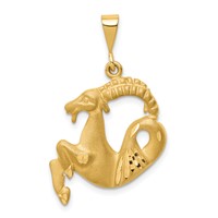14K Yellow Gold Satin Diamond-cut Capricorn Zodiac Charm view 1