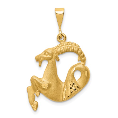 14K Yellow Gold Satin Diamond-cut Capricorn Zodiac Charm