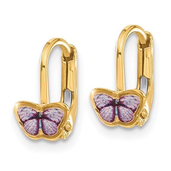 14K Enamel Butterfly Childrens Leverback Earrings