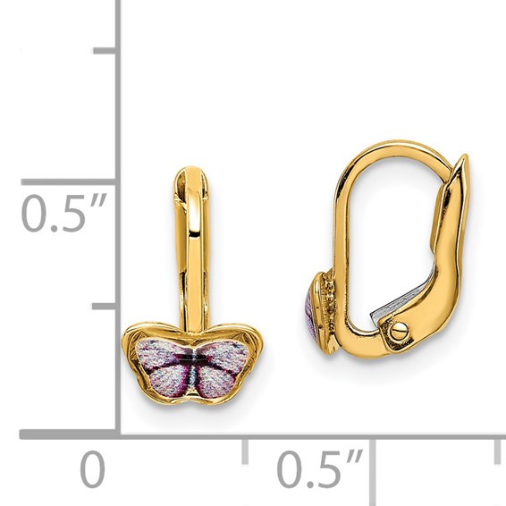14K Enamel Butterfly Childrens Leverback Earrings