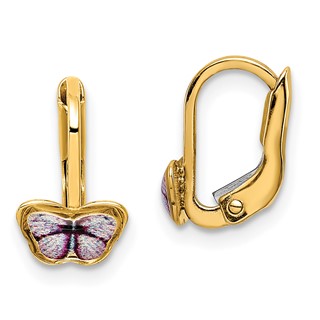 14K Enamel Butterfly Childrens Leverback Earrings
