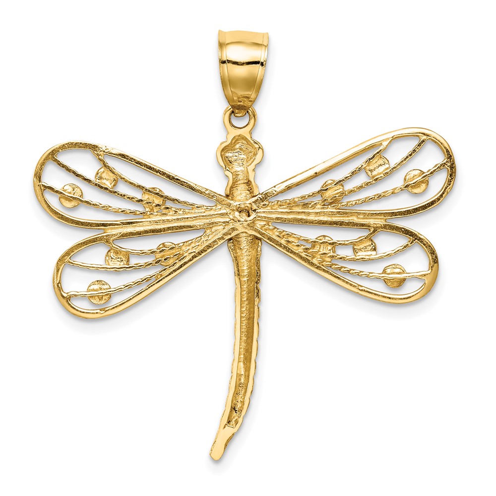 14K Diamond-cut White Rhodium Dragonfly Pendant (C4792)