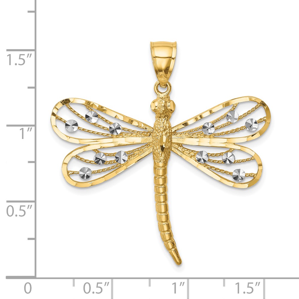 14K Diamond-cut White Rhodium Dragonfly Pendant (C4792)