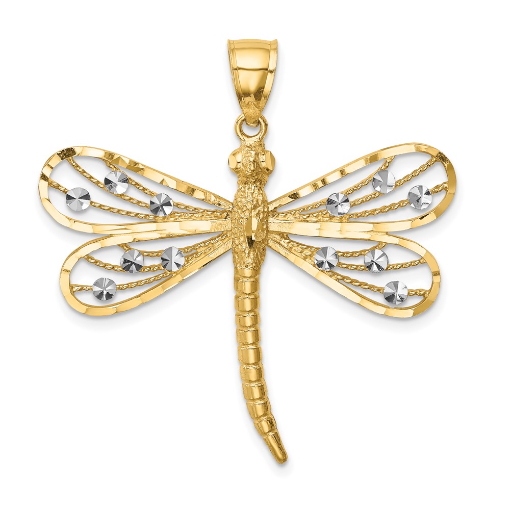 14K Diamond-cut White Rhodium Dragonfly Pendant (C4792)