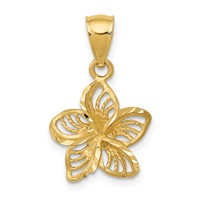 14K Polished Diamond-cut Beaded Plumeria Flower Charm view 1