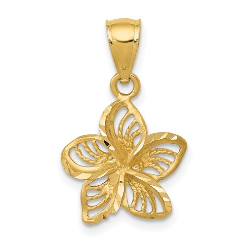 14K Yellow Gold Polished Diamond-cut Beaded Plumeria Flower Charm