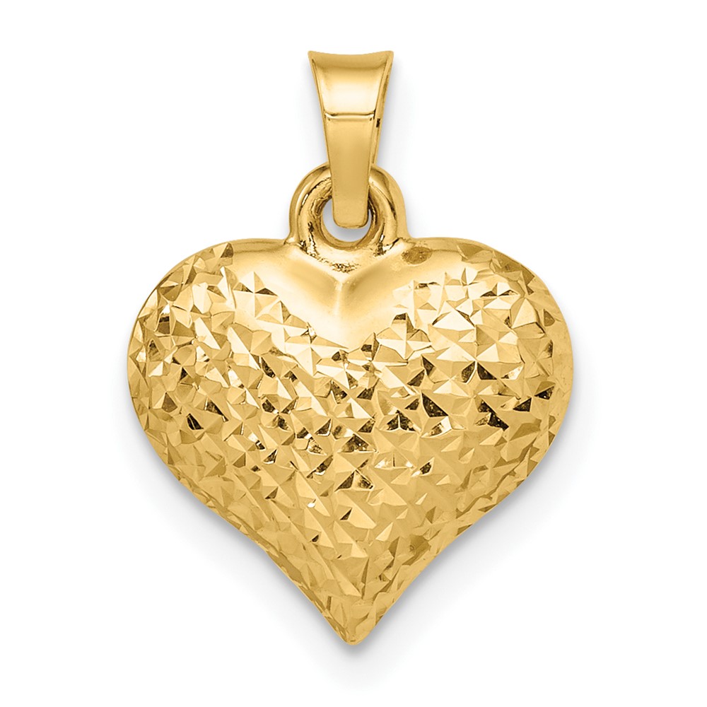 14k Polished Diamond-cut Large Puffed Heart Pendant (C4827)