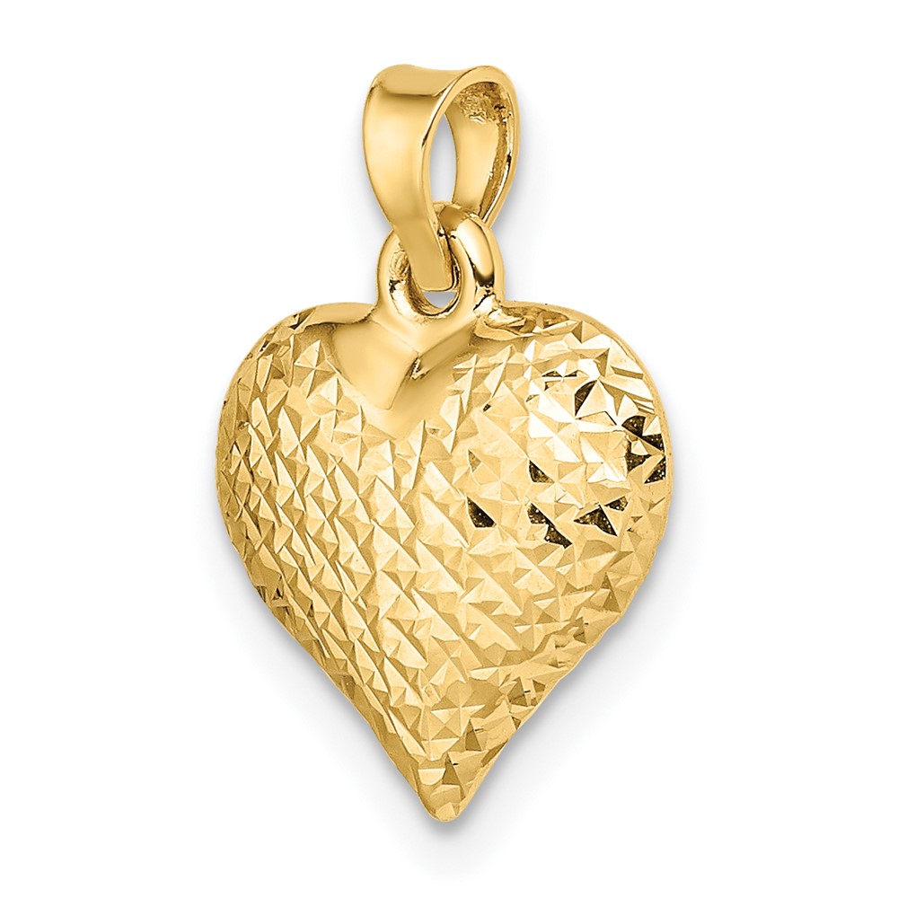 14k Polished Diamond-cut Large Puffed Heart Pendant (C4827)
