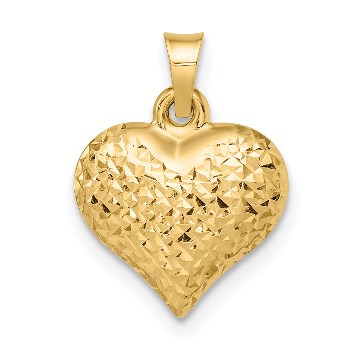 14k Polished Diamond-cut Large Puffed Heart Pendant (C4827)