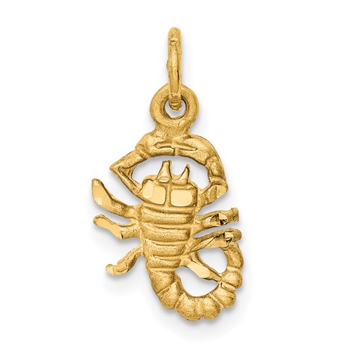 14K Yellow Gold Satin Diamond-cut Scorpio Zodiac Charm