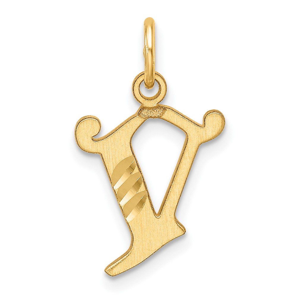 14K Diamond-cut Letter V Initial Charm (C4833V)