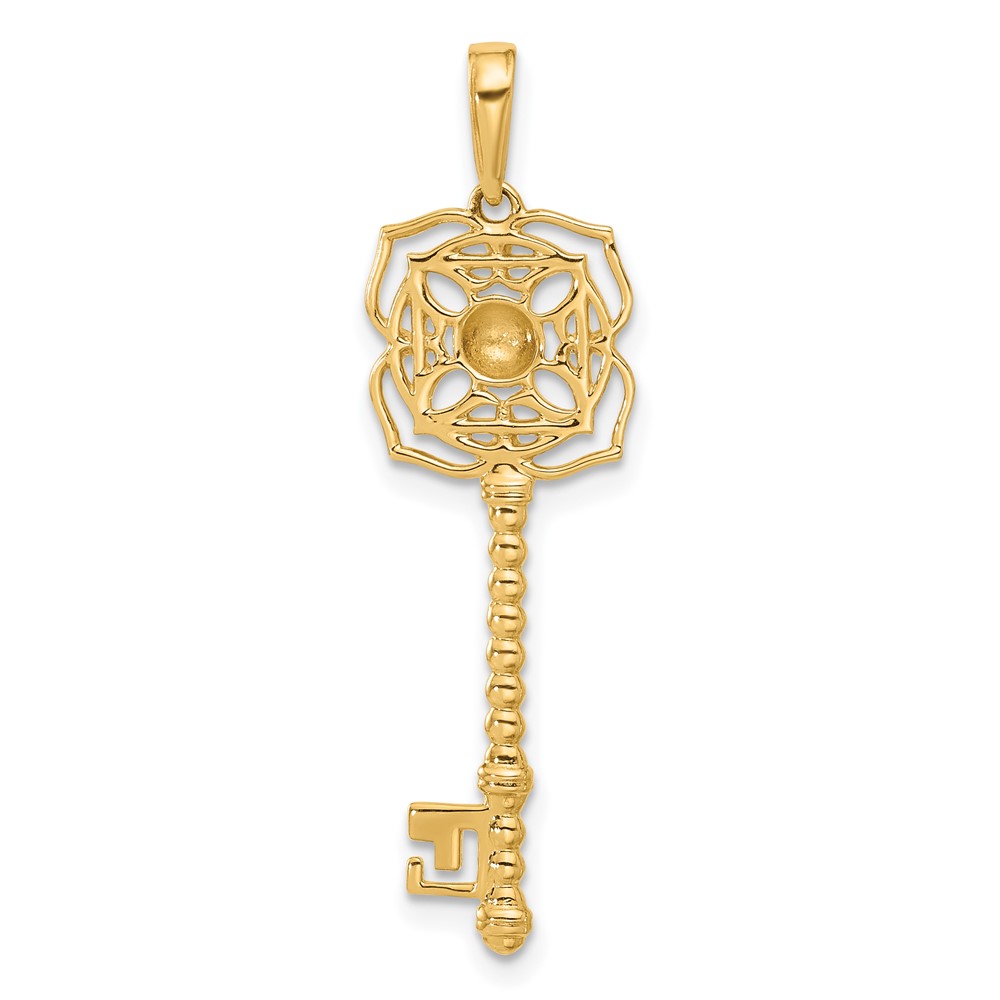 14k and White Rhodium D/C Floral Key Pendant (C4836)