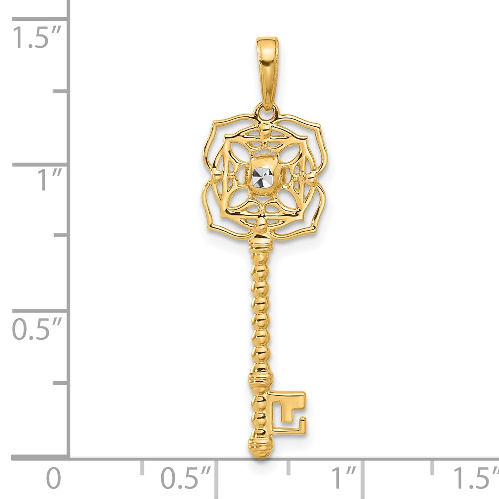 14k and White Rhodium D/C Floral Key Pendant (C4836)